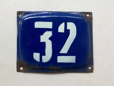 Vintage Enameled Metal House Number 32 Plaque/ Sign Blue Enamel Address Sign 32 • $68.11