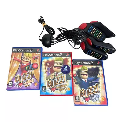 £24.95 • Buy Wired Buzz Buzzers PS2 PlayStation 2 + 3 Game Bundle Music Big Mega Quiz Tested