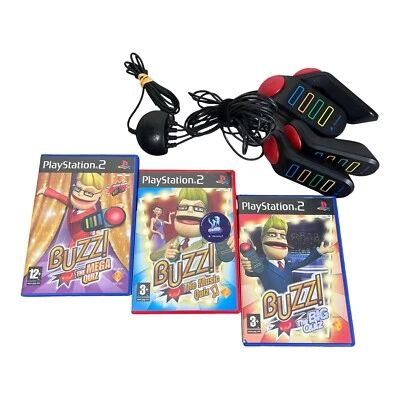 £24.95 • Buy Wired Buzz Buzzers PS2 PlayStation 2 + 3 Game Bundle Music Big Mega Quiz Tested