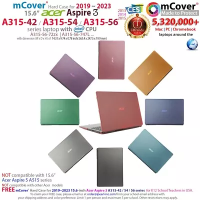 NEW MCover® Case For 15.6  Acer Aspire 3 A315-42/54/56 Series ( Intel CPU) PC • $24.99