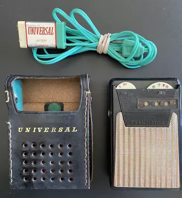 Vintage UNIVERSAL 6 Transistor Radio W/ Case Black /Gold & Battery Eliminator • $27.95