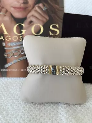$775 • Buy NEW LAGOS Sterling Silver 18K Gold Black Diamond Lux Caviar Bracelet