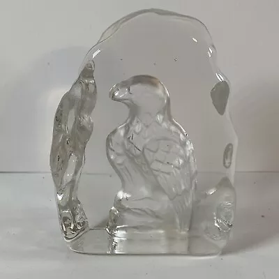 Vintage Rare Clear Crystal Bald Eagle Paperweight Etched Art Glass 3.5”H • $17.58