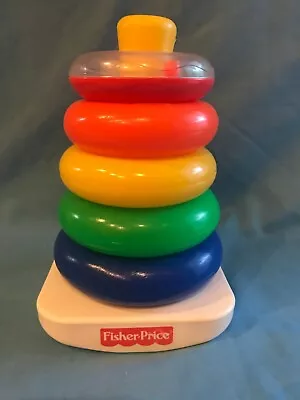 Fisher-Price Rock-A-Stack Base W/ 5 Colorful Stacking Rings & Beads In Top Ring • $8