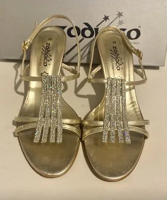 Gold Strappy Sparkly Heeled Sandals | Zodiaco Shoes | UK Size 35 • £15