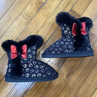 NEW Disney Minnie Mouse Black Fur Red Bow Winter Pull On Girls Boots Size 10 • $35