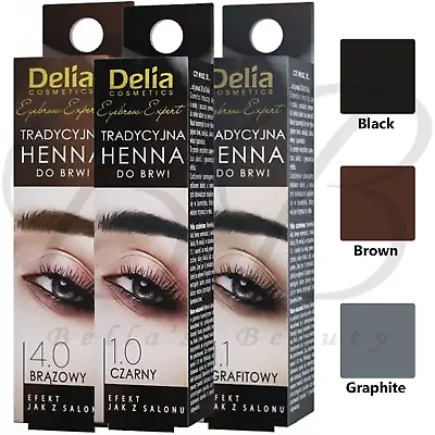 Delia Eyebrow HENNA Traditional Tint Kit Set Brown Black Graphite Eyelashes 2ml • £2.69