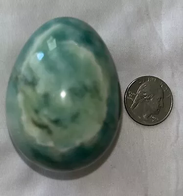 Vintage Alabaster Hand Carved Stone Egg Green Swirl Marble • $14.95