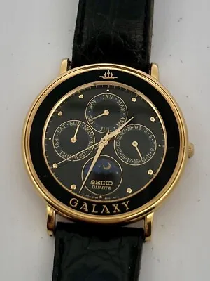 Seiko Galaxy Triple Date Moon Phase Gold Plated Quartz Watch 5Y88-6010 • $300
