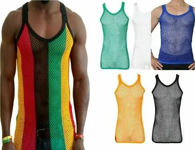 £3.99 • Buy MENS STRING MESH VEST 100% COTTON MESH FISH NET FITTED STRING VEST SIZE-S To XL