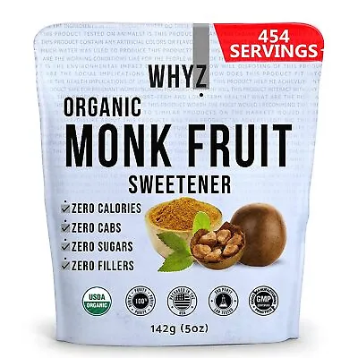 WHYZ Organic Monk Fruit Extract 5 Oz USDA Organic Keto & Paleo Friendly 454 Uses • $27.49