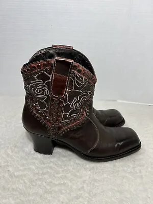 Mark Nason Nici Rose Leather Boots Women Sz 8.5 Rock Lives Brown $355 Italy EUC • $65.25