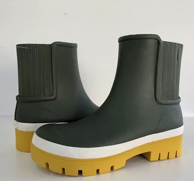 TORY BURCH Foul Weather Lug Sole Ankle Rubber Rain Boot US 10 M Green/Yellow New • $77.77