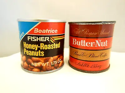 Nos 2 Vtg Mini Samples Butter-nut Coffee Tin Can & Fisher Honey-roasted Peanut • $15