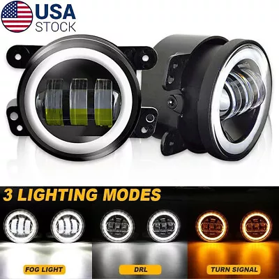 Pair 4 Inch Round LED Fog Lights Driving Lamps Halo White Warm For Jeep Wrangler • $26.99