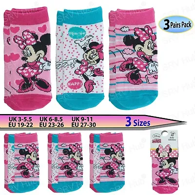 3Pairs Licensed Minnie Mouse Girls Ankle Socks Kids Children Low Cut Socks NEW • £7.01