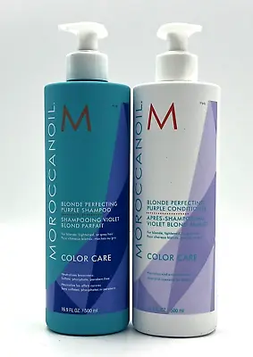 Moroccanoil Blonde Perfecting Purple Shampoo & Conditioner 16.9 Oz Duo • $78.23