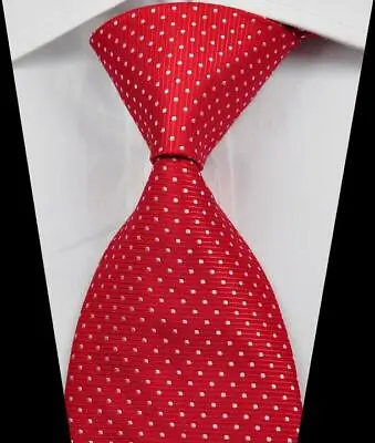 Hot! Classic Pattern Dots Red White JACQUARD WOVEN 100% Silk Men's Tie Necktie • $9.99