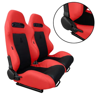 2 X Black & Red Racing Seats RECLINABLE FOR ALL Ford Mustang • $306.99