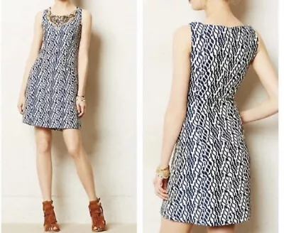 Anthropologie Moulinette Soeurs Jacquard Mulberry Road Dress Size 2 Blue Beaded • $33