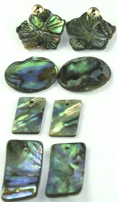 $100 • Buy 4 Pairs New Abalone Shell Flower Earring Jackets Circle 14k White Gold Ball