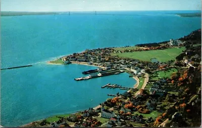 Michigan Mackinac Island & Bridge Harbor Aerial View Postcard 1810 • $4.75