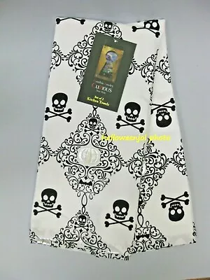 2 CYNTHIA ROWLEY Halloween Black Skull Metallic Pumpkins Kitchen Dish TOWELS  • $18.95