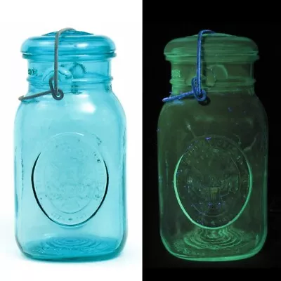 Vintage Aqua BALL IDEAL Bicentennial Quart Mason Jar W/ UV Reactive URANIUM GLOW • $25