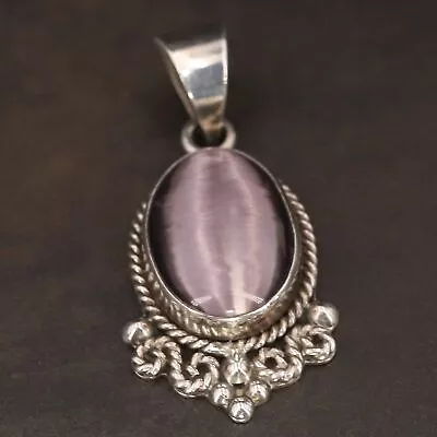 VTG Sterling Silver MEXICO TAXCO Purple Cats Eye Braided Necklace Pendant - 18g • $2.99