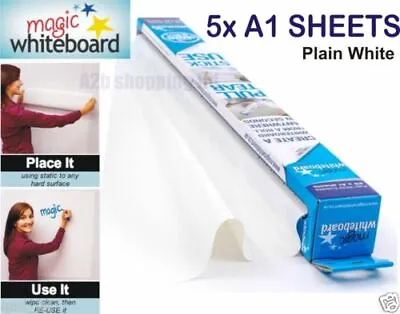 £13.45 • Buy Magic Whiteboard 5 X A1 Sheet Dry Wipe Plain White Roll Self Stick Work Reusable