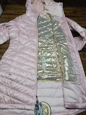 Womens Columbia Joy Peak Mid Jacket Omni Heat Gold INFINITY Hooded Pink Sz Small • $95.50