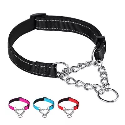 Reflective Martingale Dog Collar Nylon Half Check Choke Chain Training Bulldog • £10.67