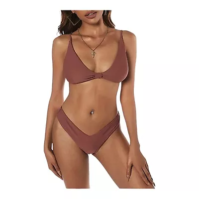 $9.59 • Buy ZAFUL Women's Tie Knot Front Spaghetti Strap High Cut Bikini Set Swimsuit Sz L!!