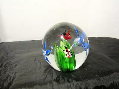 Vintage Glass Floral Butterfly Murano Style Art Glass Paperweight • $10.99