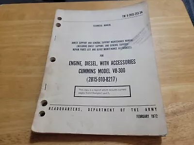 $23.35 • Buy 1972 US Army Cummins Diesel Engine Model V-8 300 Technical Manual 