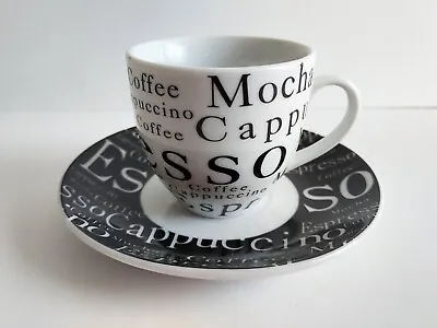 Gibson Everyday Espresso Cappuccino Demitasse Cup & Saucer Black & White GREAT • £9.64