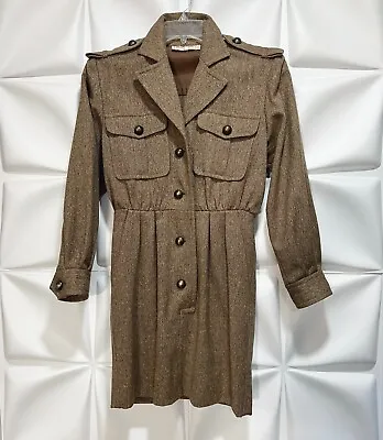 Yves Saint Laurent 36 US Sz 4 Brown Tweed S Utility Military Dress Vtg YSL RARE • $438.19