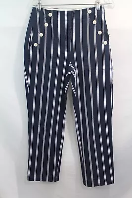 J Crew Sailor Crop Pants Womens Size 4 Navy Blue White Embroidered Strips Pocket • $19.99