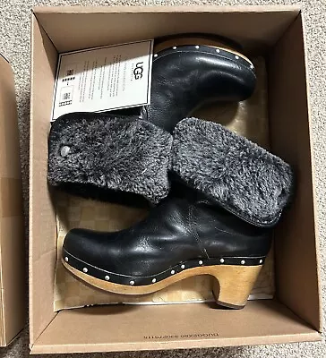 Ugg Australia Women Boots Size 7  Lynnea II Black Leather LIGHTLY Used In Box • $9.94