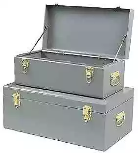  Metal Trunk Decorative Storage Box Set Of 2 College Dorm Chest With Gray • $208.15