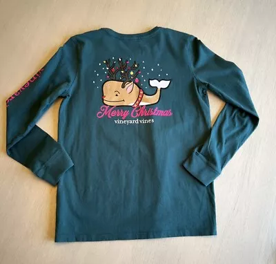 Girl’s Vineyard Vines Merry Christmas Green Long Sleeve Whale T-Shirt Large 14 • $19.99