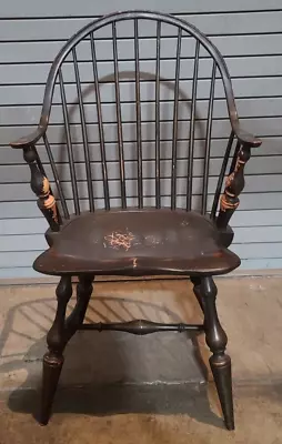 D.R. Dimes Continuous Arm Windsor Chair Bench Made Black Crackle Finish • $859