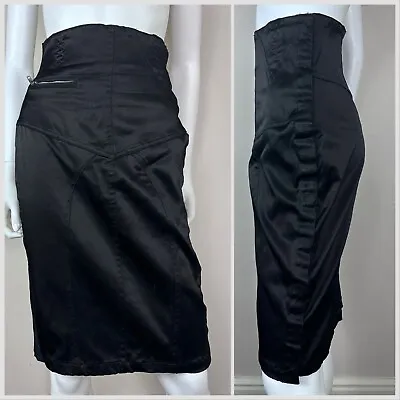 Vintage 1980s Black Satin Pencil Skirt 80s Marithe Francois Girbaud Closed Goth • $285