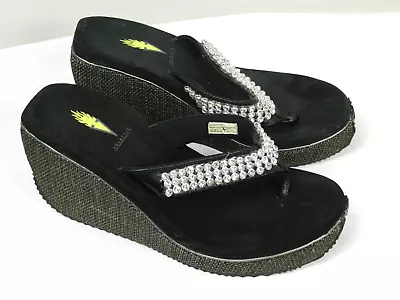 Volatile Wedge Flip Flops Thong Sandals Women's 9 Platform Slip On Black • $28.99
