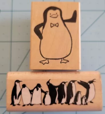 Lot Of 2 Wood Rubber Stamps PENGUINS Bowtie Penguin Parade Memory Box Rubber • $6.50