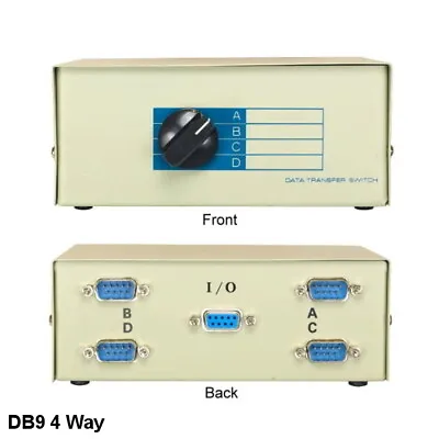 Kentek DB9 Male 4 Way Data Transfer Switch Box RS-232 9 Pin I/O ABCD Port PC • $34.67