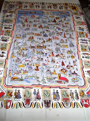 Vintage Map Of Germany Souvenir Tablecloth 56 X48  City Crests~Many Destinations • $15.90