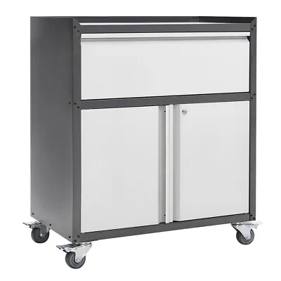 1 Drawer 2 Doors Garage Workshop Metal Tool Cabinet Cupboards On Wheels Lockable • £95.95