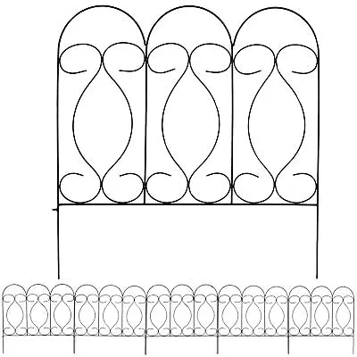 5-Piece Traditional Iron Garden Border Fencing - 10 Ft - Black By Sunnydaze • £56.01