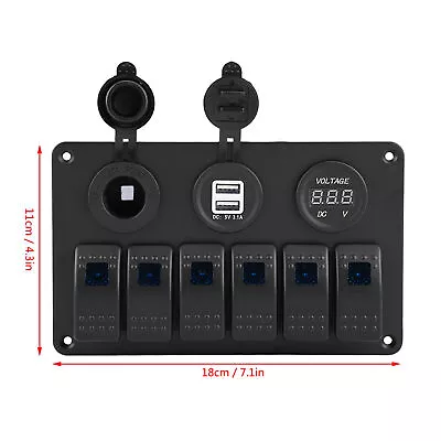 Blue 6 Gang Car Boat LED Rocker Switch Panel Dual USB Voltmeter Cigarette • $52.57